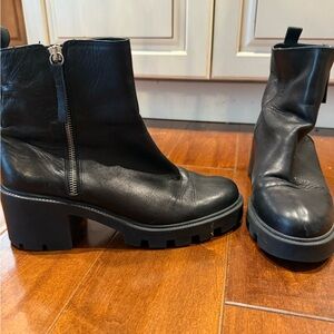 Zara Basic Leather Black Platform Boots